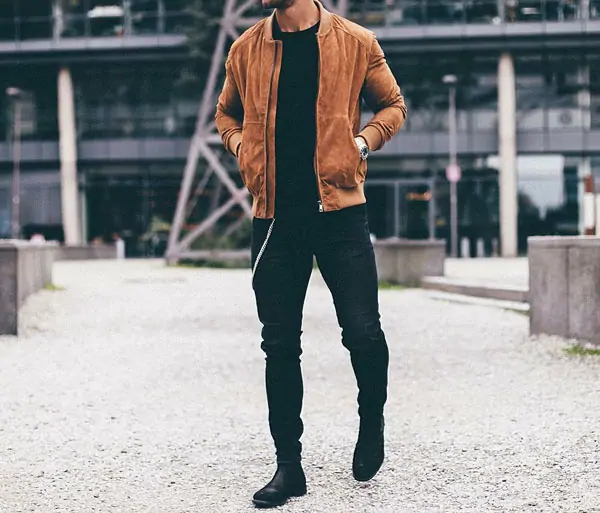 suede bomber jackets outfit